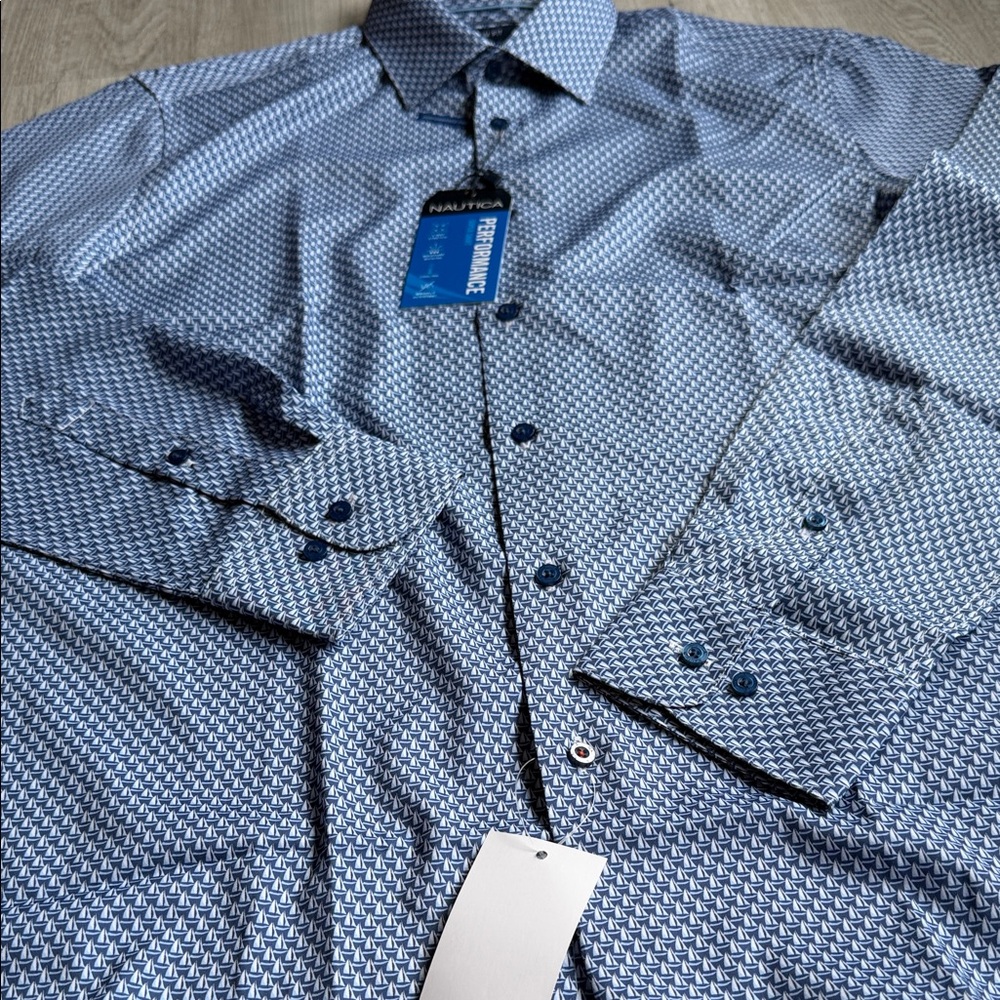 Nautica Men's Geometric Blue Dress Shirt.‎  CAJA #2 A - Picture 3 of 10
